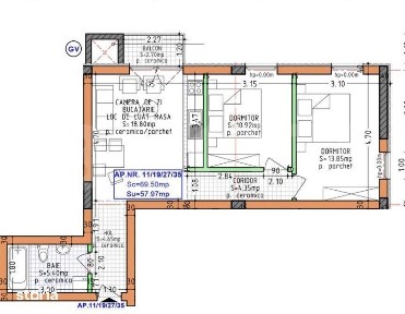 Apartament 3 camere, 57.97 mp, zona Calea Moldovei