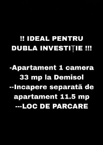 Apartament 1 camera 33 mp + spațiu 11,5 mp în CF + parcare | 33.000 € | Bistrița