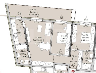Apartament 3 camere, 69 mp, Terasa 32 mp, Imobil Nou, Zona The Office