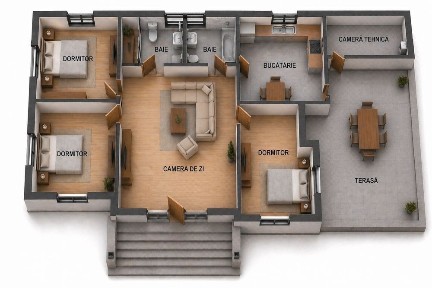 Casa parter, 3 dormitoare, 2 bai, terasa, beci, camera tehnica
