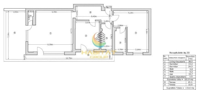 Pallady Penthouse 3 camere 102 mp + terasa 35 mp GATA MUTARE