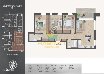 Pallady 4 camere 97 mp + terasa 12 mp 8 min. metrou N.Teclu
