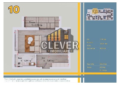 Garsonieră | 41,9 mp Total | Terasă 6,9 mp | Comision 0%