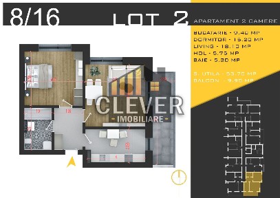 2 camere | 63,60 mp total | Balcon 9,90 mp | Comision 0%