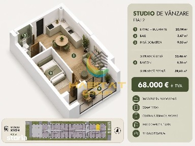Garsoniera / Studio 39.60 mp - Popești Leordeni | Biruinței