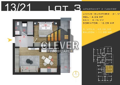 2 camere | 53,66 mp total | Balcon 11 mp | Pallady | Comision 0%