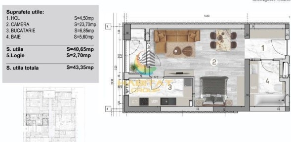 Garsoniera in bloc nou 43 mp Reducere 2000 euro din pret