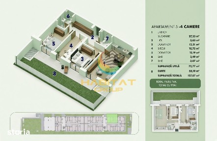 Apartament 4 camere în bloc nou, cu curte de 55 mp - Popești Leordeni