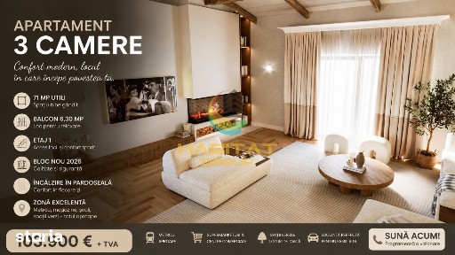 Apartament 3 camere | 71 mp utili - Popești Leordeni | Metrou Berceni