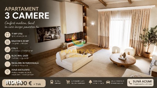 Apartament 3 camere | 71 mp utili - Popești Leordeni | Metrou Berceni