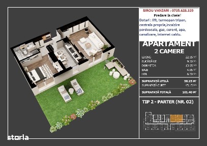 2 camere cu gradina - Oltenitei - incalzire pardoseala - finisaje top