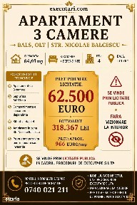 Bals, Olt - Apartament 3 camere 65 mp | Etaj 4 | 62.500 EURO