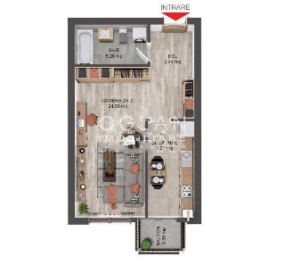 Apartament 1 camera, 41 mp utili, bloc cu lift, zona Brana