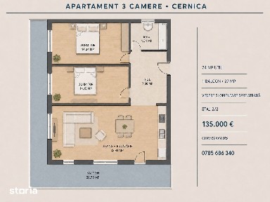 Apartament 3 camere, vedere la Lacul Cernica, 97 mp - Comision 0%