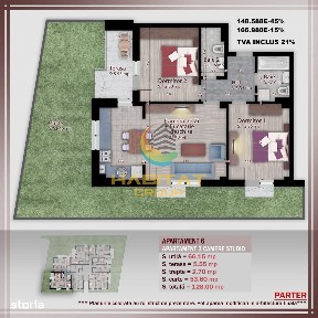 Pallady 3 camere 66 mp + curte 54 mp in bloc tip Boutique