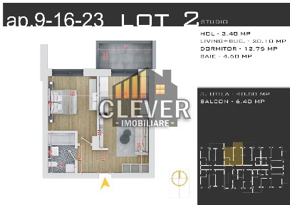 Studio Pallady | 47,20 mp | Balcon 6,4 mp | Metrou Nicolae Teclu