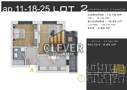 Apartament 2 camere | 60,75 mp total | Comision 0% | Pallady