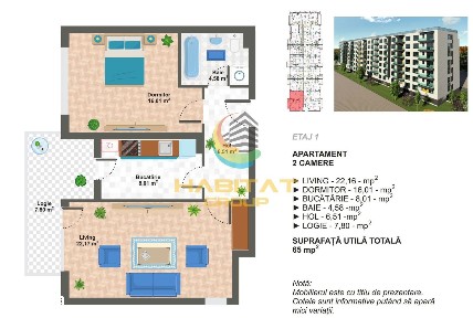 Apartament 2 camere / 68 mp / Aparatorii patriei