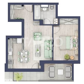 Apartament la parter cat un etaj 1 cu 47 mp utili 2 camere Turnisor