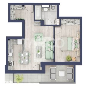Apartament la parter cat un etaj 1 cu 47 mp utili 2 camere Turnisor