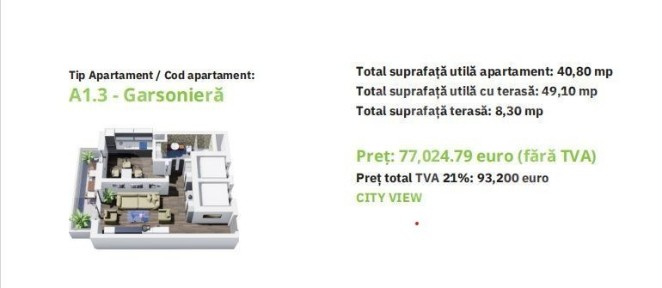 Garsoniera de vanzare, 38.80 mp, zona Livezeni - Green Residence