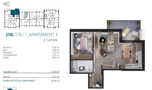 Ap. 2 camere[52 mp] Ansamblu Rezidentialzona RIVUS