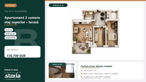 Apartament Nou Cu 3 Camere La Etaj Superior | 71,90 Mp | Targu Mures