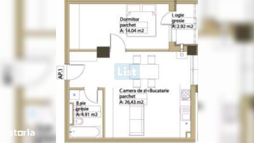 Apartament 2 camere, 55.35mpc, etaj 1, lift, Comision 0%