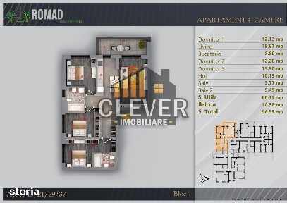 4 camere Pallady | 96,93 mp | Balcon 10,58 mp | Fotovoltaice