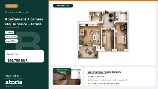 Apartament Nou Cu 3 Camere La Etaj Superior | 71,90 Mp | Targu Mures