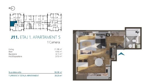 Apartament cu o camera, 38 mp, Ansamblu Rezidential, zona RIVUS