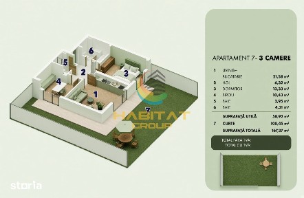 Vânzare apartament 3 camere | Curte 109 mp | Popești Leordeni
