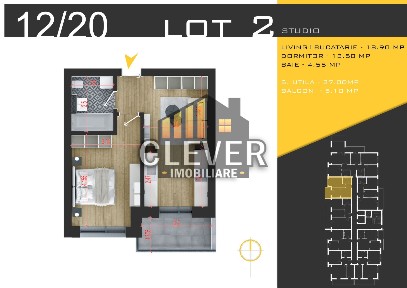 Studio | 42,1 mp, Dormitor Separat | Pallady | Comision 0%