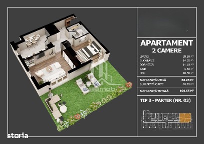 Parc Laurentiu Raiciu apartament 2 camere decomandat si curte 40 mp.