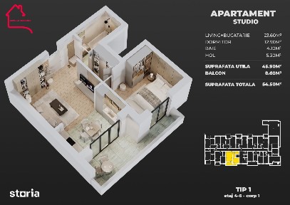 Bloc nou 2 camere tip studio