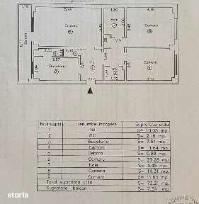 Apartament 3 camere cu suprafata totala 80,55 mp, Zona Calarasilor.