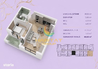 Vânzare Studio / Garsoniera 47.36 mp - Metrou Berceni | Popești Leorde