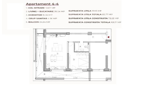 Apartament 2 camere, 83.77 mp intr-un ansamblu cu 0% Comision la Achiz