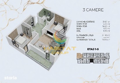 Vânzare 3 camere | 64 mp | Popești Leordeni