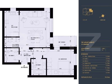 Apartament cu 2 camere si 2 bai, Smart Home, 60 mp - Complex Rezidenti
