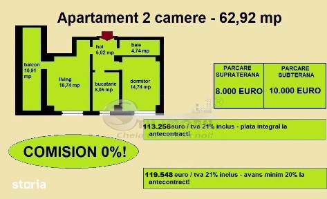 Apartament decomandat de vanzare in Iasi, Galata, 62,92 mp, bloc nou