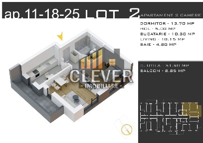 Apartament 2 camere | 60,75 mp total, Comision 0% | Pallady