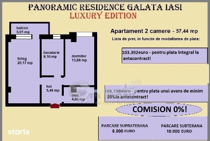 Apartament decomandat de vanzare in Iasi, Galata, 57,44 mp, bloc nou