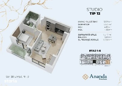 Apartament studio direct bloc nou