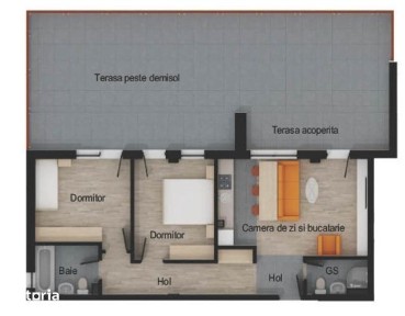 Apartament 3 camere, 2 bai, 62 mp utili, terasa 35 mp, garaj, boxa