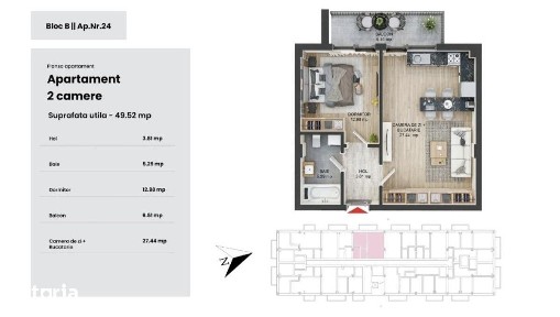Apartament 2 Camere l Tractorul l Bloc Nou