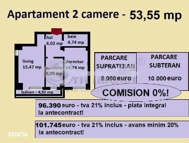 Apartament 2 camere de vanzare in Iasi, Galata, 53,55 mp, bloc nou
