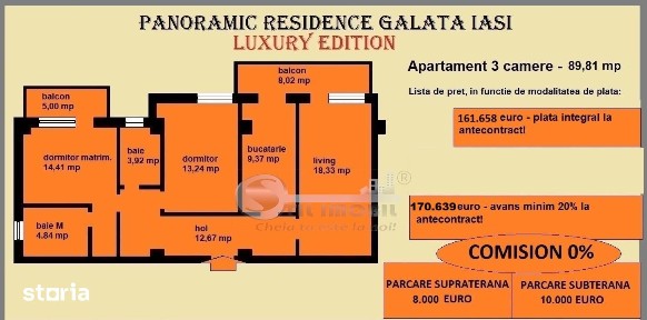 Apartament 3 camere de vanzare in Iasi, Galata, 89,81 mp, bloc nou