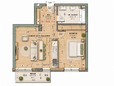 O% COMISION | Apartament generos cu 1 cameră | Terra Gardens