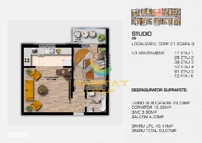 Vanzare studio 2 camere 50 mp metrou Berceni